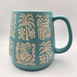 Opalhouse Blue Ceramic Mug Tropical Design Huts Pineapples Palms 24oz Tiki